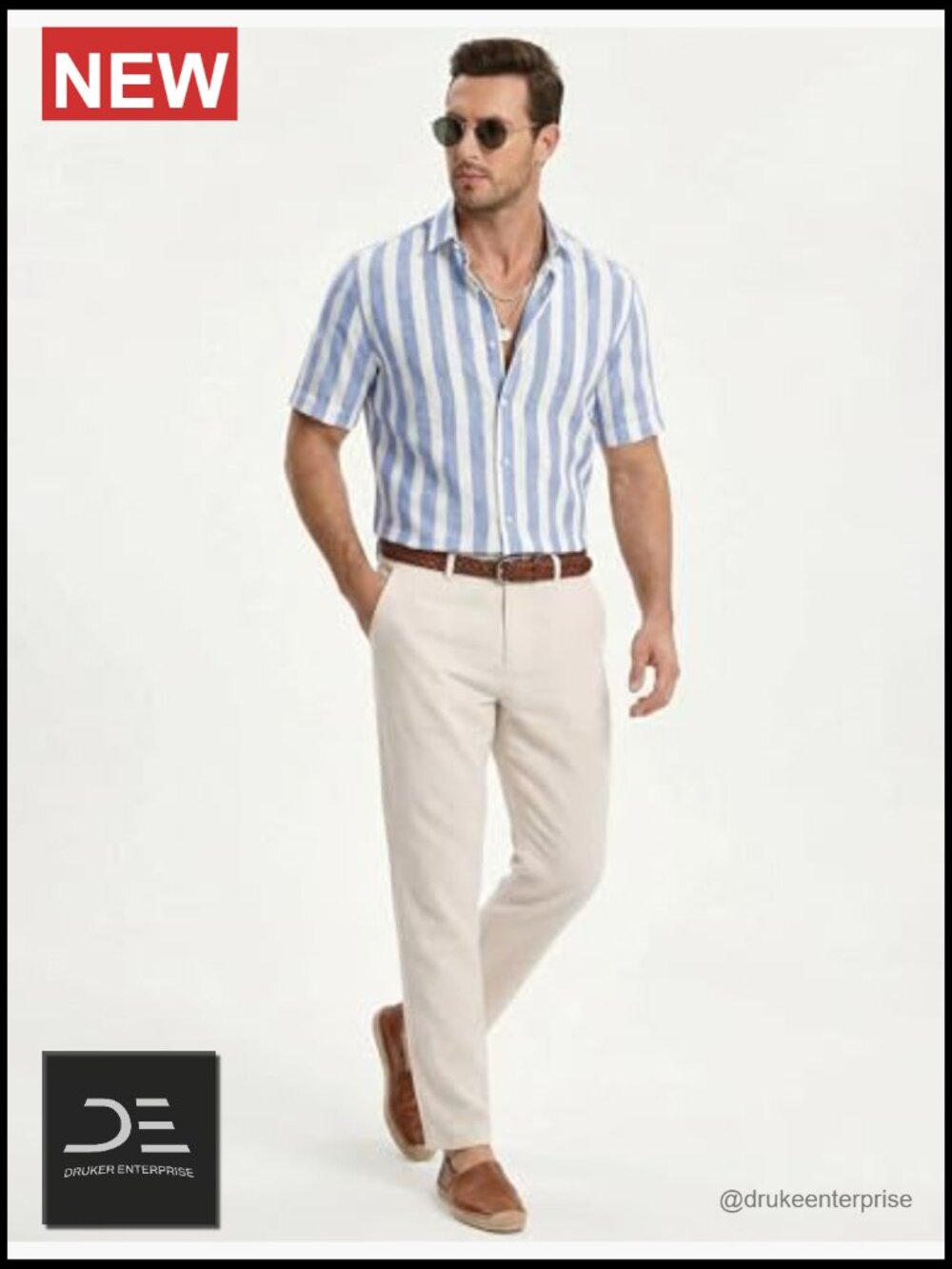 Men's Casual Short Sleeve Button-Up Striped Cotton Dress Shirt - Picture 6 of 7